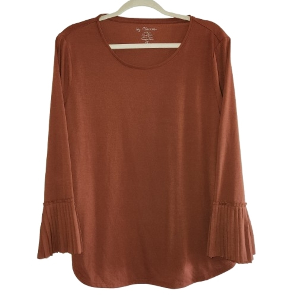 Chico's Women's Rust Top with Pleated Bell Sleeves Size 2 (12/L) Super Soft